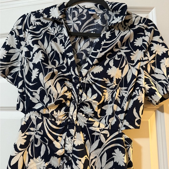 Old Navy Navy Blue & White floral A-line cutout midi dress - Picture 3 of 8